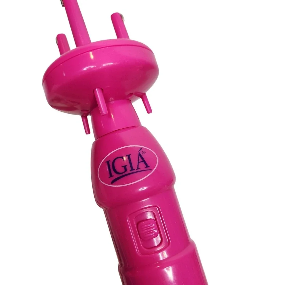 IGIA Twist-A-Braid Pink Cordless Hair Braider Styling Tool W/ Glow Beads & Bands